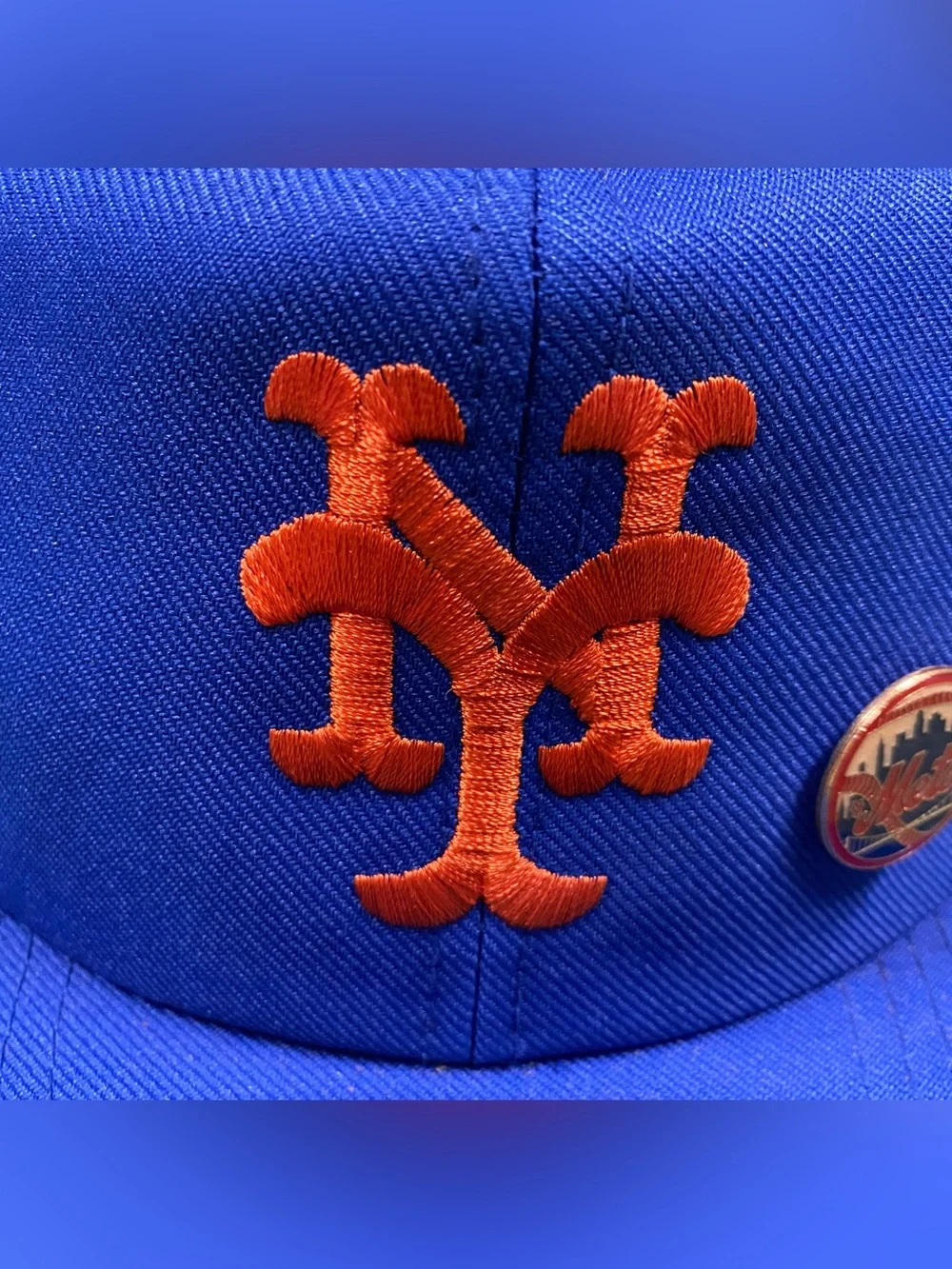VTG 1980s New York Mets Trucker Hat Snapback Mesh Cap MLB Blue w 1985 Pin, ANNCO